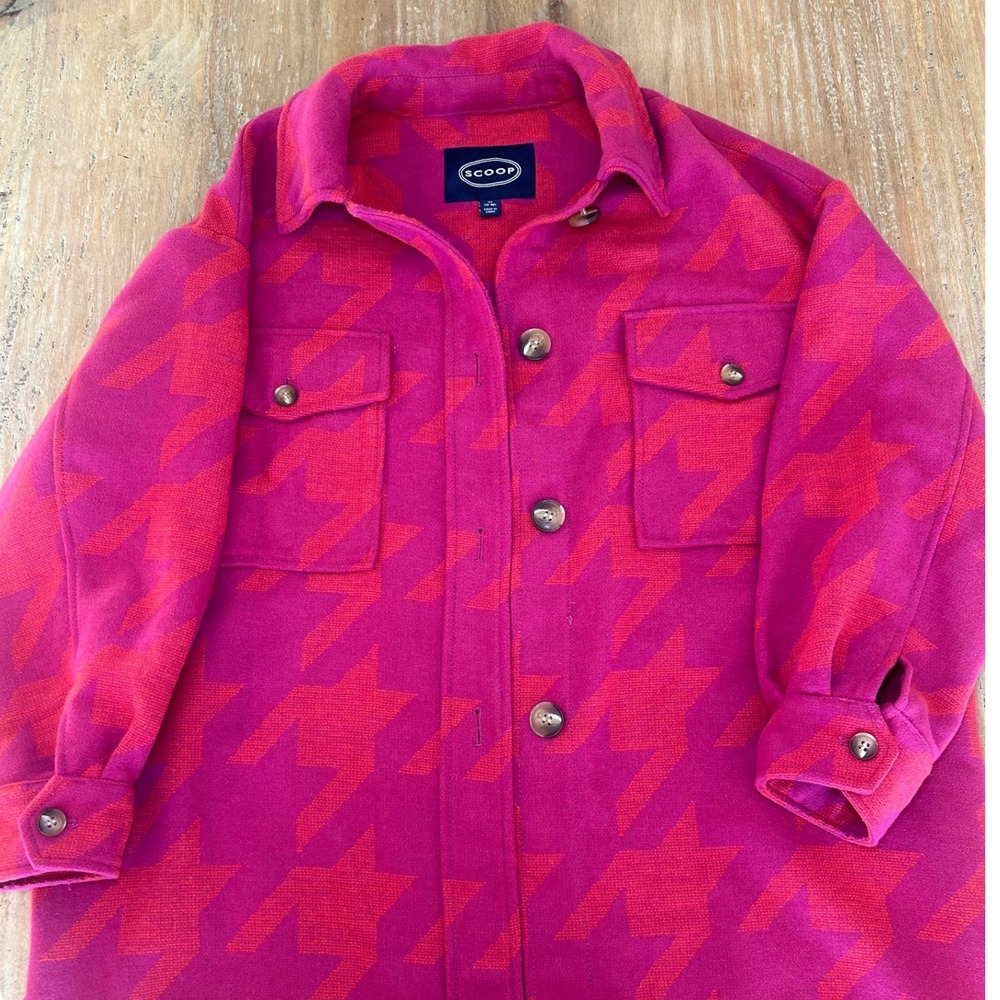 Scoop Pink Orange Houndstooth‎ Shacket Wool Blend Shirt Jacket SS-774B Womens M